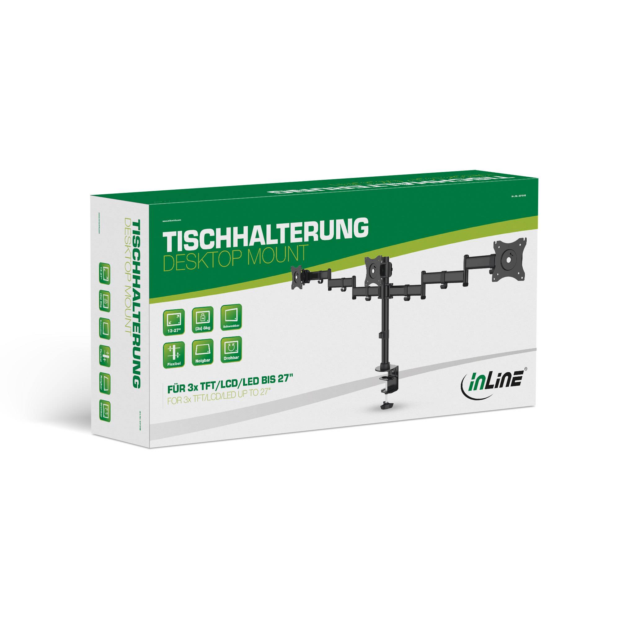 INLINE - Tischhalterung für 3x TFT/LCD/LED bis 68cm (27"") - max. 3x8 kg