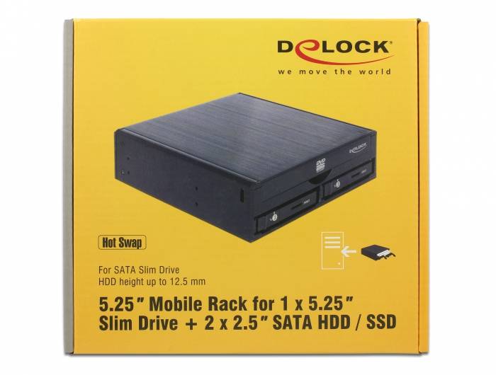 DeLOCK 5.25" Mobile Rack for 1 x 5.25" Slim Drive + 2 x 2.5" SATA HDD / SSD - Gehäuse für Speicherlaufwerke - 2.5" (6.4 cm)