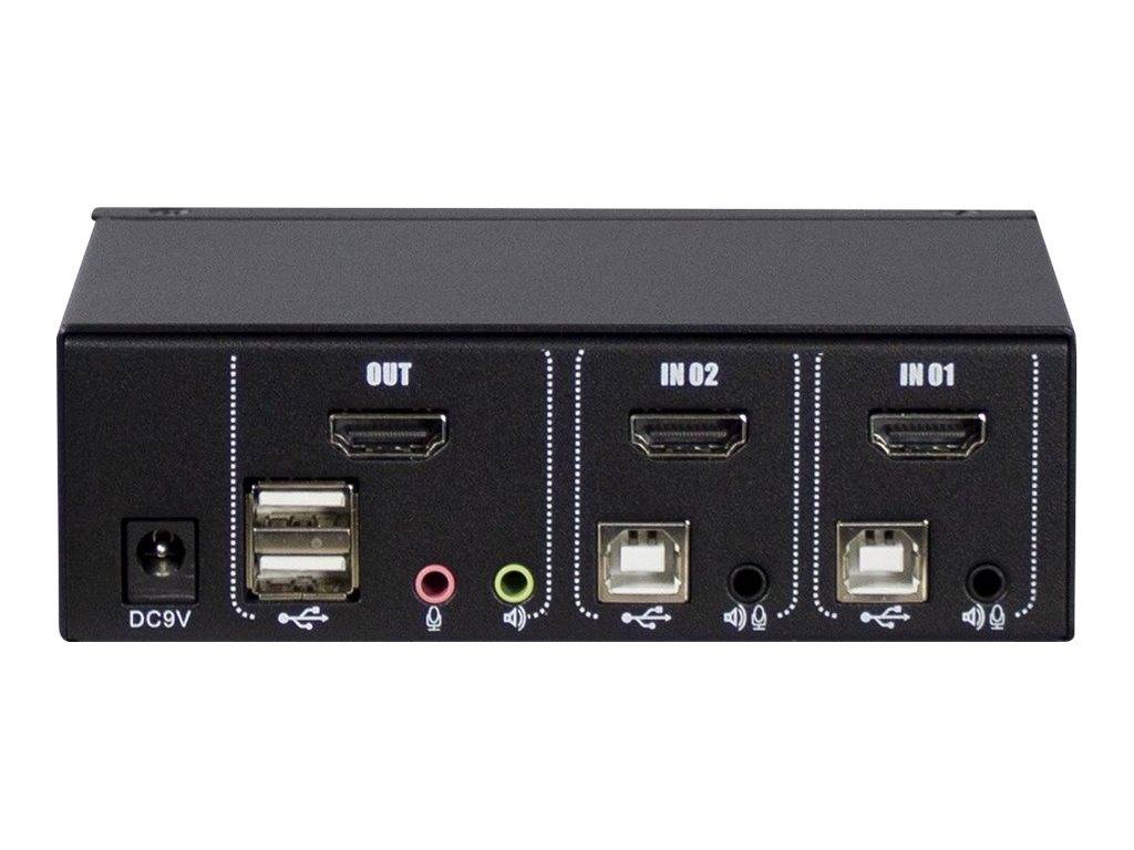 Schwarzer HDMI-Splitter mit DC9V-Stromeingang, einem „OUT