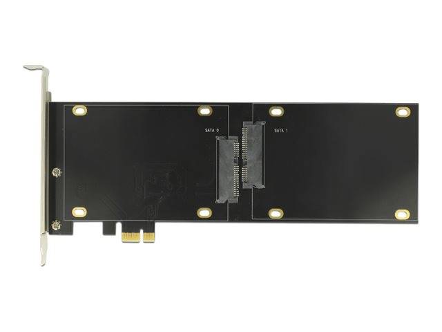 PCIe-Erweiterungskarte mit zwei internen SATA-Anschlüssen und einer Metallhalterung auf weißem Hintergrund