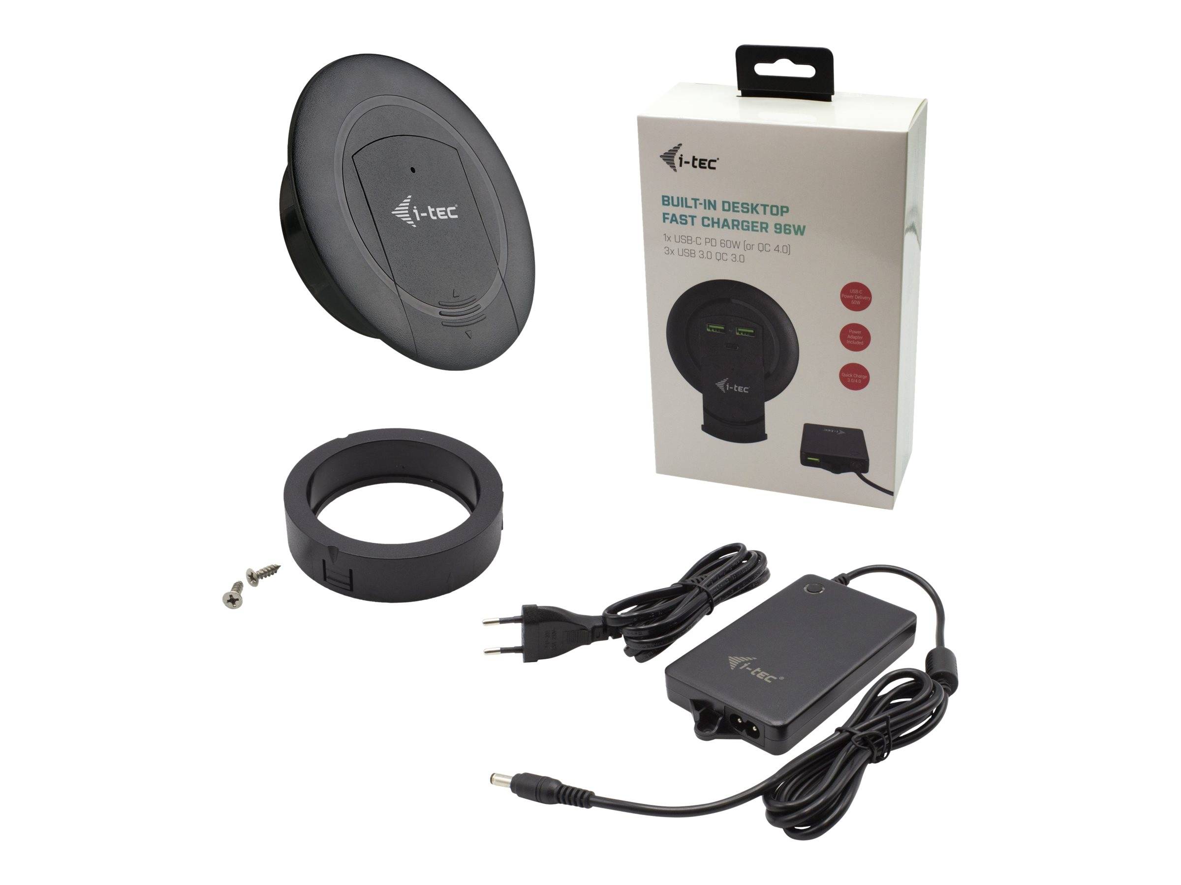 i-Tec Built-in Desktop Fast Charger - Netzteil - 96 Watt - 3 A - QC 3.0 - 4 Ausgabeanschlussstellen (3 x USB Typ A, 24 p