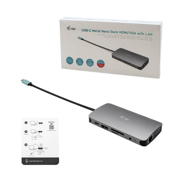 i-Tec USB-C Metal Nano Dock HDMI/VGA with LAN + Power Delivery 100 W