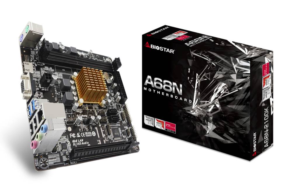 Biostar A68N-2100K - Motherboard - Mini-ITX - AMD E1 6010 - USB 3.2 Gen 1 - Gigabit LAN - Onboard-Grafik - HD Audio (8-K