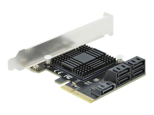 PCIe-Erweiterungskarte mit schwarzem Kühlkörper und zwei gestapelten USB-ähnlichen Anschlüssen, gezeigt auf weißem Hintergrund.