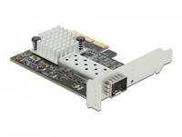 PCIe-Netzwerkadapterkarte mit Metallhalterung, Ethernet-Anschluss und großem weißem Kühlkörper auf weißem Hintergrund.