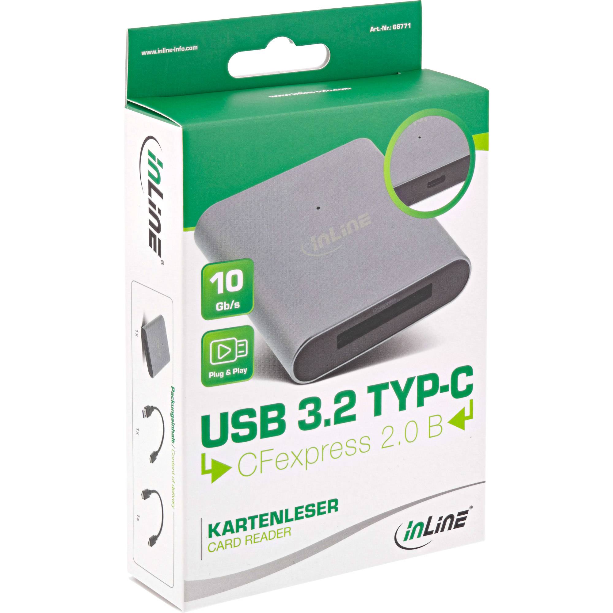 INLINE - Card Reader USB 3.2 Gen.2 USB-C oder USB-A - für CFexpress Typ-B Karten