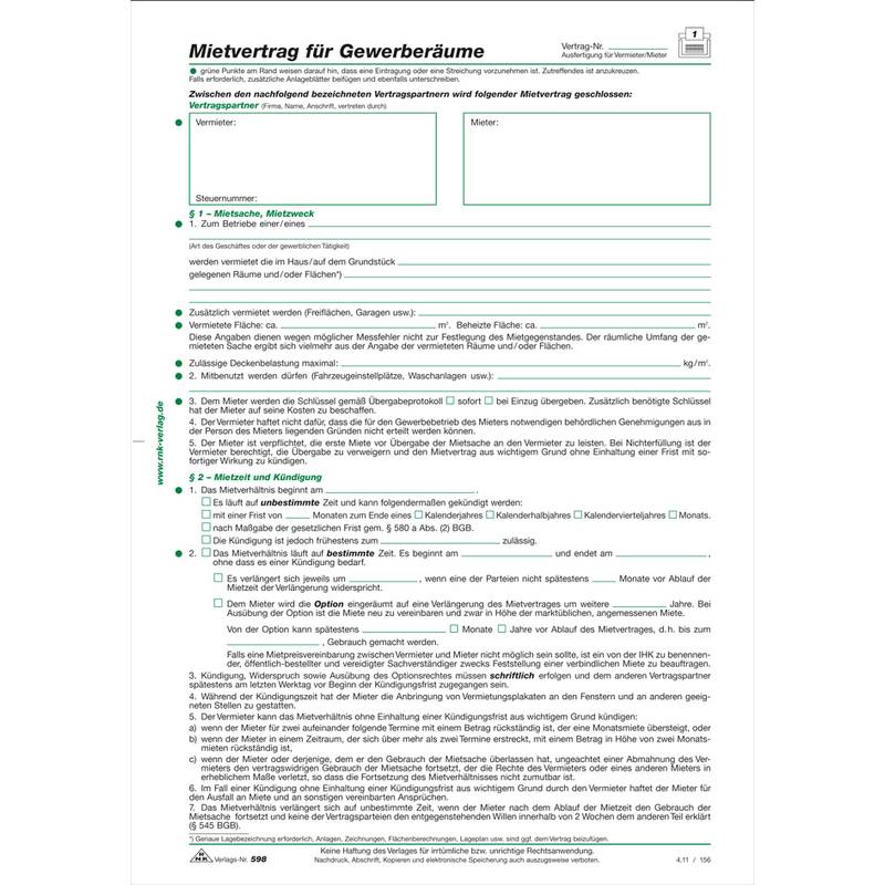 RNK Verlag Vordruck "Mietvertrag für Gewerberäume", DIN A4