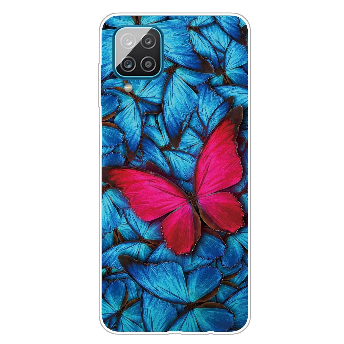 Für Samsung Galaxy A12 Silikon Case TPU Red Butterfly Schutz Muster Tasche Hülle Cover Etuis