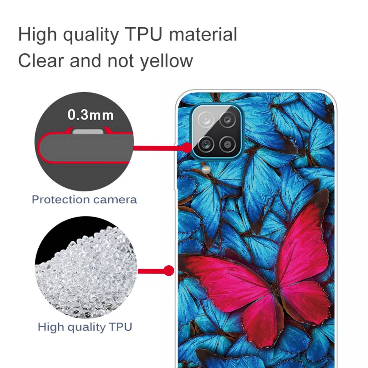 Für Samsung Galaxy A12 Silikon Case TPU Red Butterfly Schutz Muster Tasche Hülle Cover Etuis