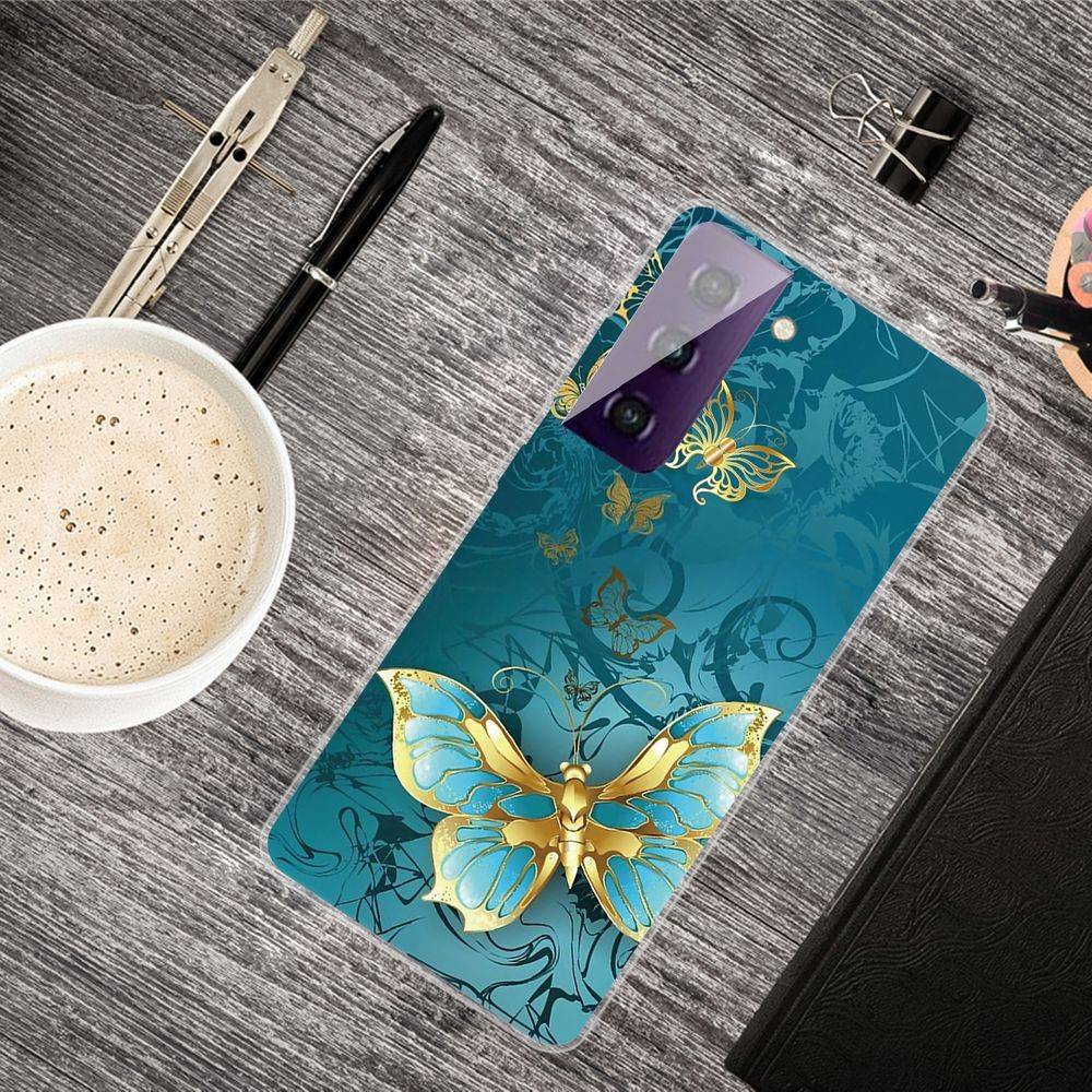 Für Samsung Galaxy S21 Silikon Case TPU Gold Butterfly Schutz Muster Tasche Hülle Cover Etuis