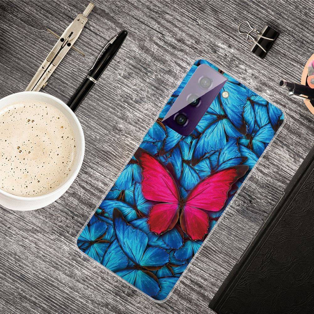 Für Samsung Galaxy S21 Plus Silikon Case TPU Red Butterfly Schutz Muster Tasche Hülle Cover Etuis