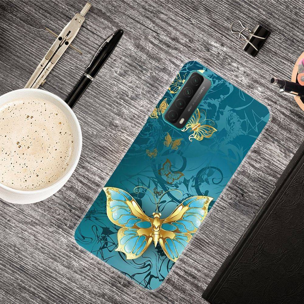 Für Huawei P Smart 2021 Silikon Case TPU Gold Butterfly Schutz Muster Tasche Hülle Cover Etuis