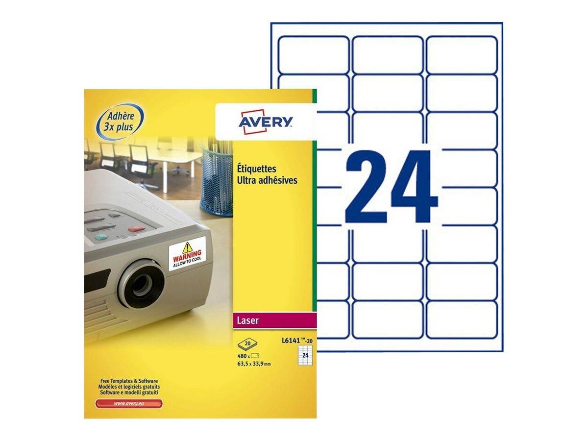 AVERY ZWECKFORM - Avery TripleBond Labels L6141 - Permanenter Klebstoff - weiß - 33.9 x 63.5 mm 480 Etikett(en) (20 Boge