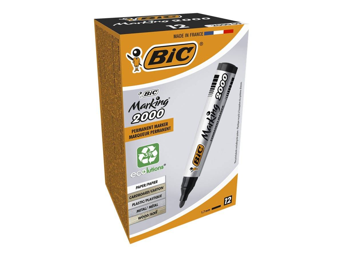BIC Marking 2000 - Marker - permanent - Schwarz - alkoholbasierte Tinte - 1.7 mm (Packung mit 12)