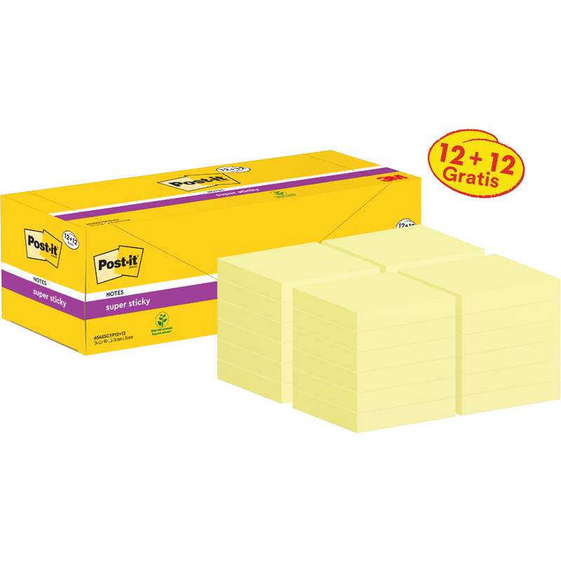 Post-it Haftnotizen super sticky notes, 76 x 76 mm, 12+12
