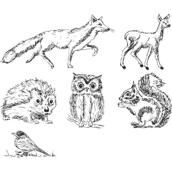Stempelset Holz Waldtiere VE=6 Stempel