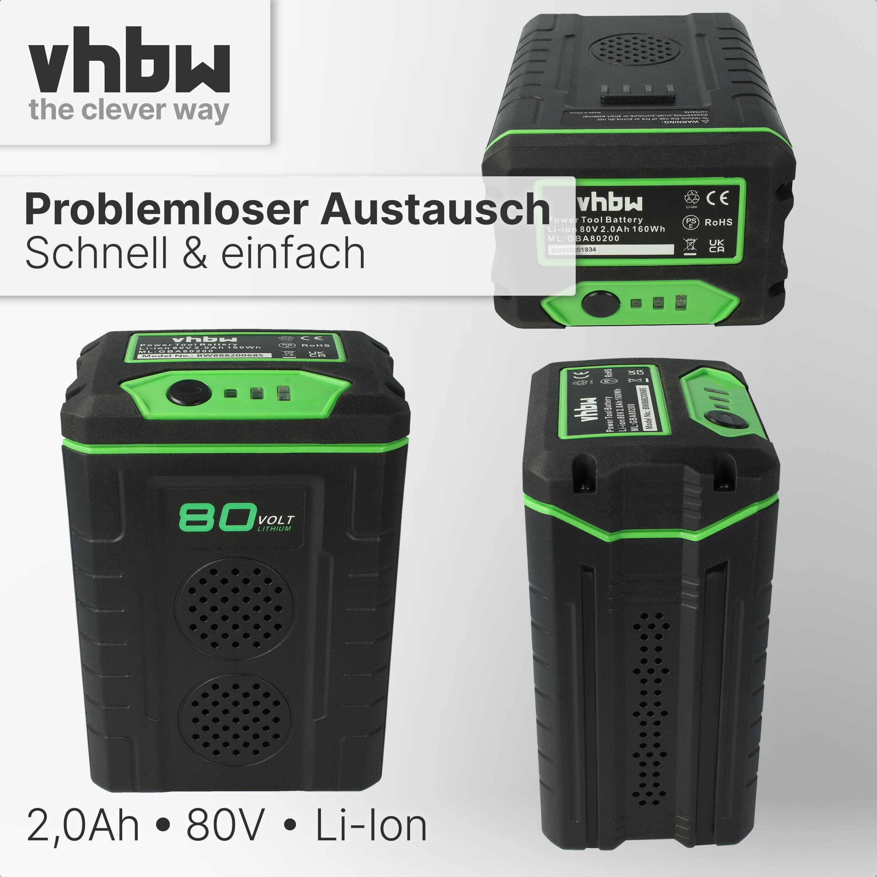 vhbw Akku Ersatz für Greenworks 2901307, 80V Max, 2901302, GBA80200, G80B4, 2902407, G80B2, GBA80250, 2901207 für Rasenmäher Akku-Gartengerät Gras