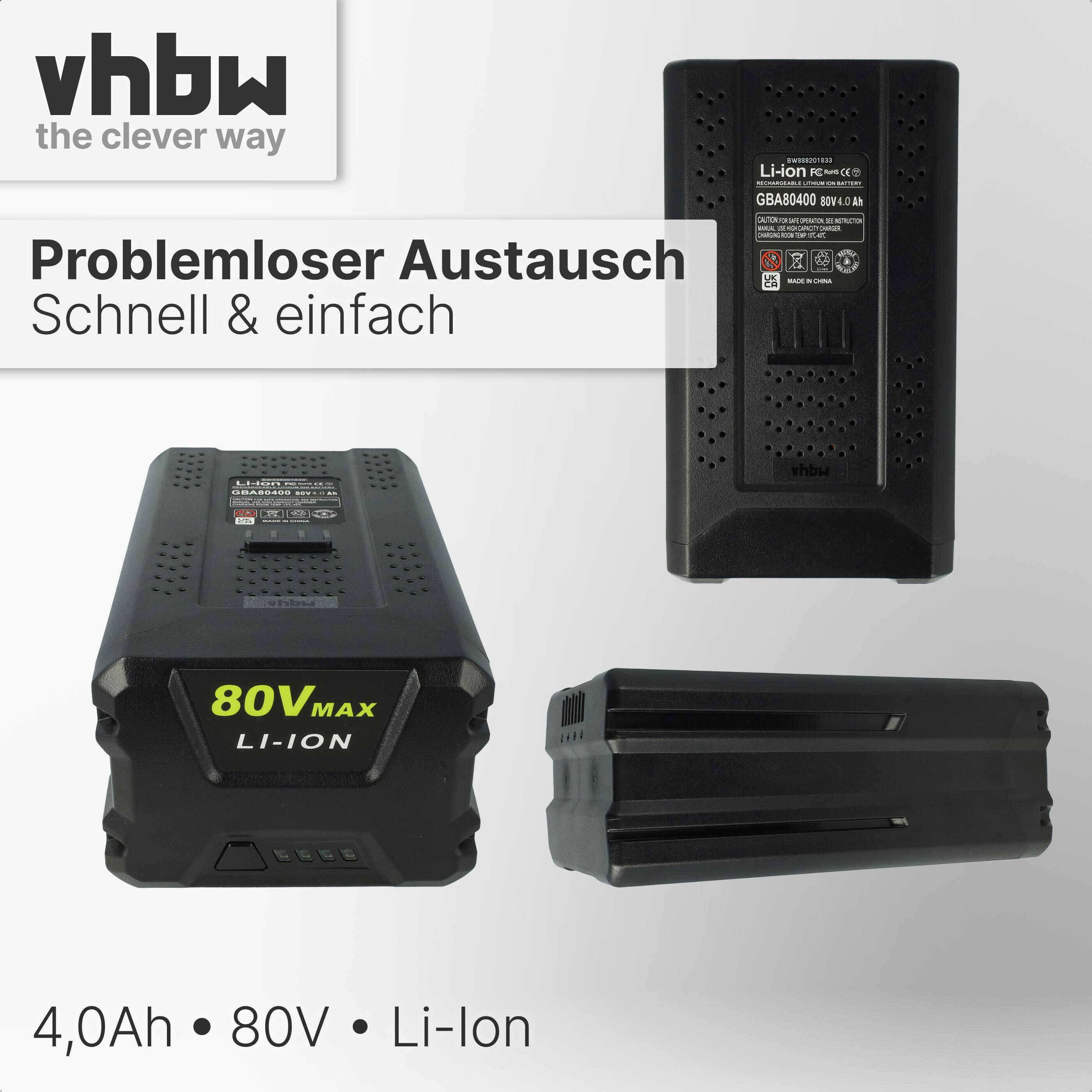 vhbw 1x Akku Ersatz für Greenworks GBA80500, GBA80400, GBA80250 für Gartengeräte (4000mAh, 80V, Li-Ion)