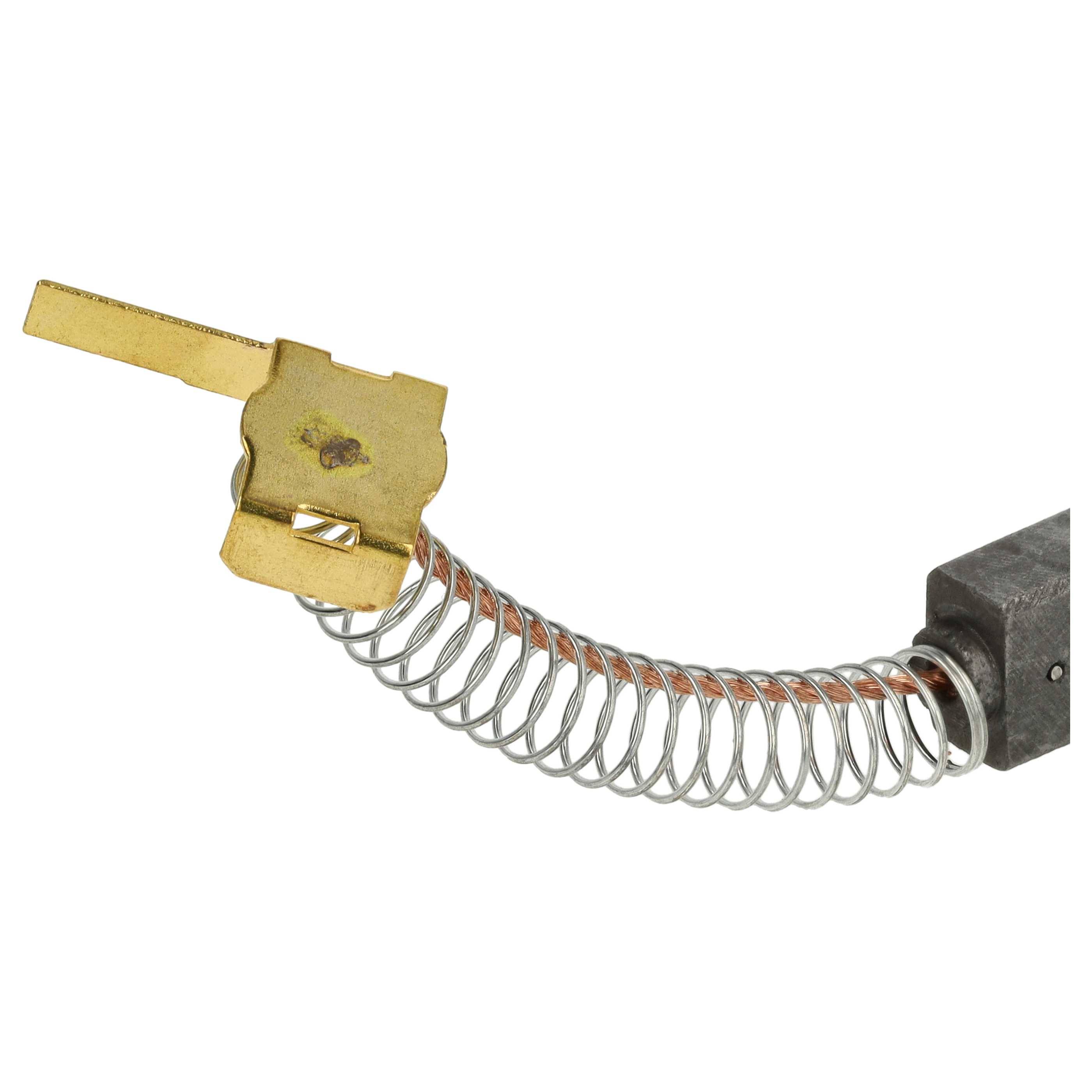 Eine Metallbürsten-Feder mit einer Wendel aus Draht und einem flachen, rechteckigen Anschlussende, horizontal vor einem weißen Hintergrund positioniert.