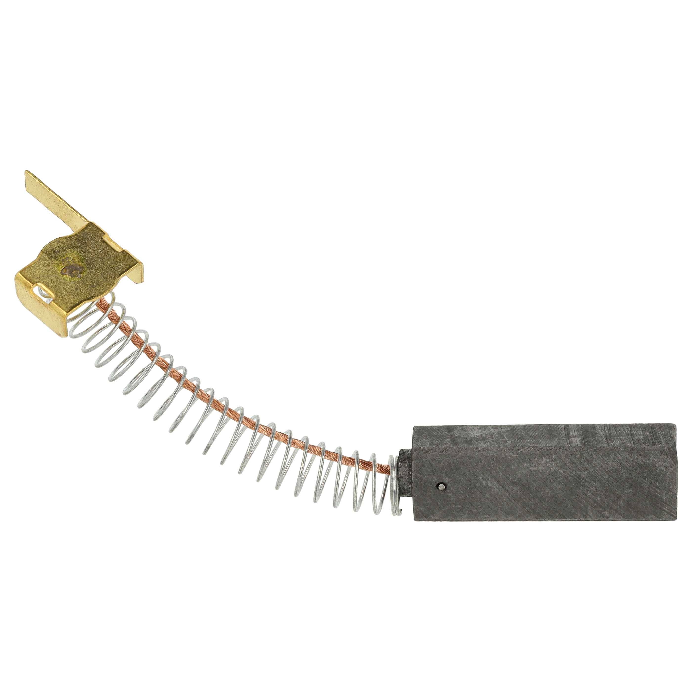 Eine elektrische Kohlebürste mit einer Metalldrahtfeder, bestehend aus einem quadratischen Graphitblock und einer Kupferkontaktplatte.