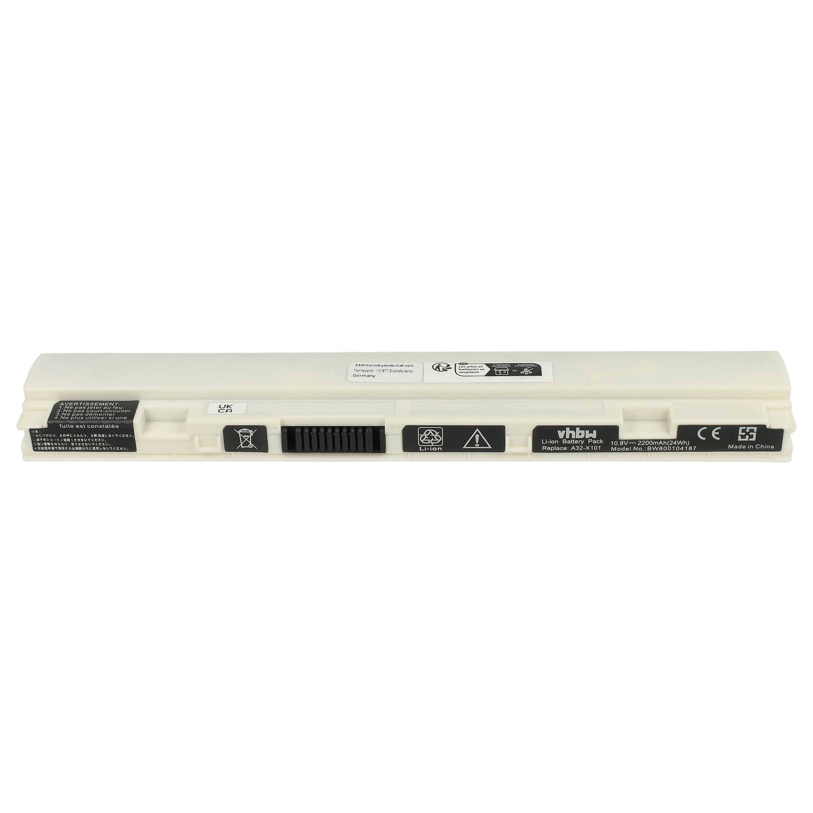 vhbw Akku Ersatz für Asus 0B110-00100000M-A1A1A-213-AJ1B, 0B20-013K0AS, A31-X101 für Notebook (2200 mAh, 10,8 V, Li-Ion) - Farbe: weiß