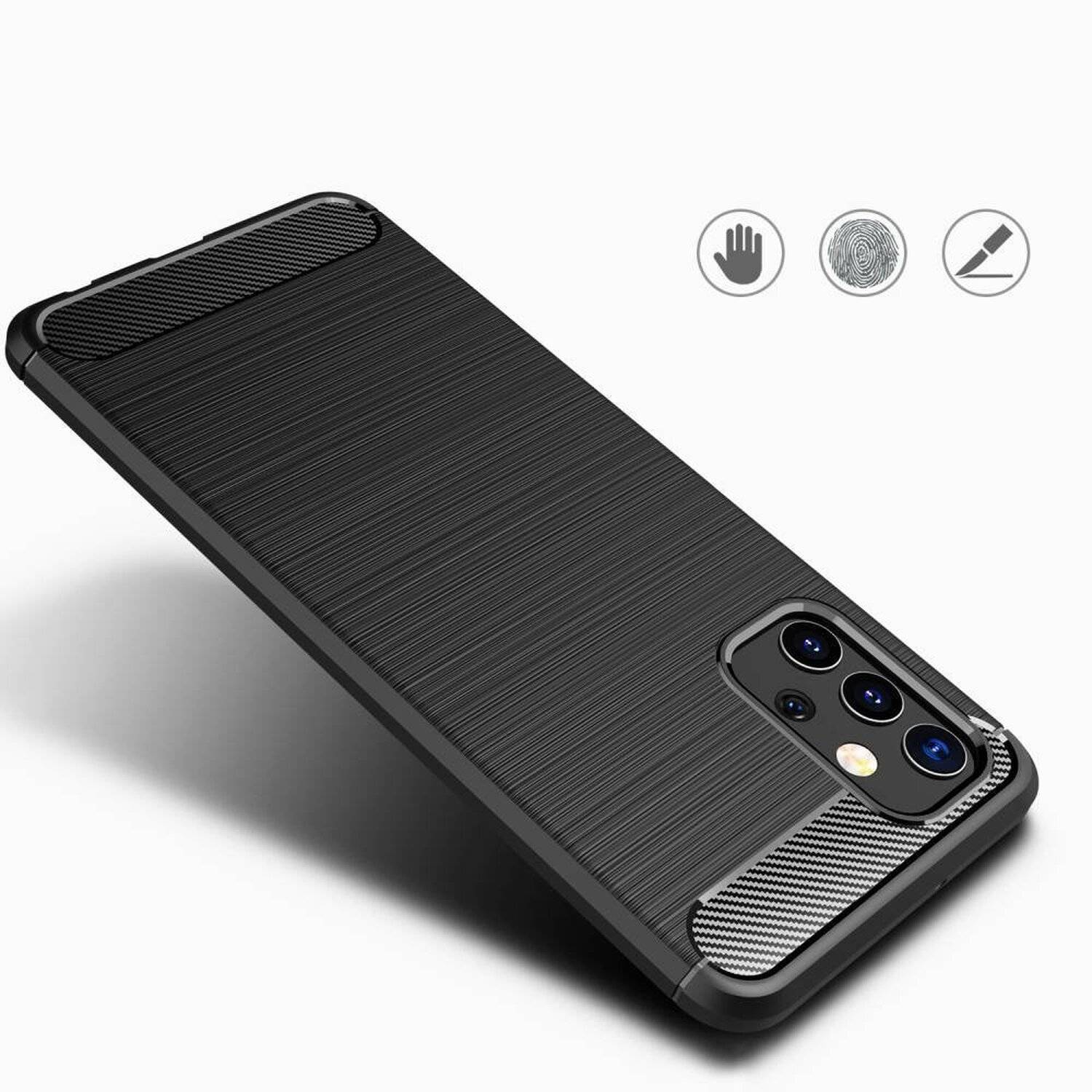 cofi1453® Silikon Hülle Bumper Carbon für SAMSUNG GALAXY A32 5G Case TPU Soft Handyhülle Cover Schutzhülle Schwarz
