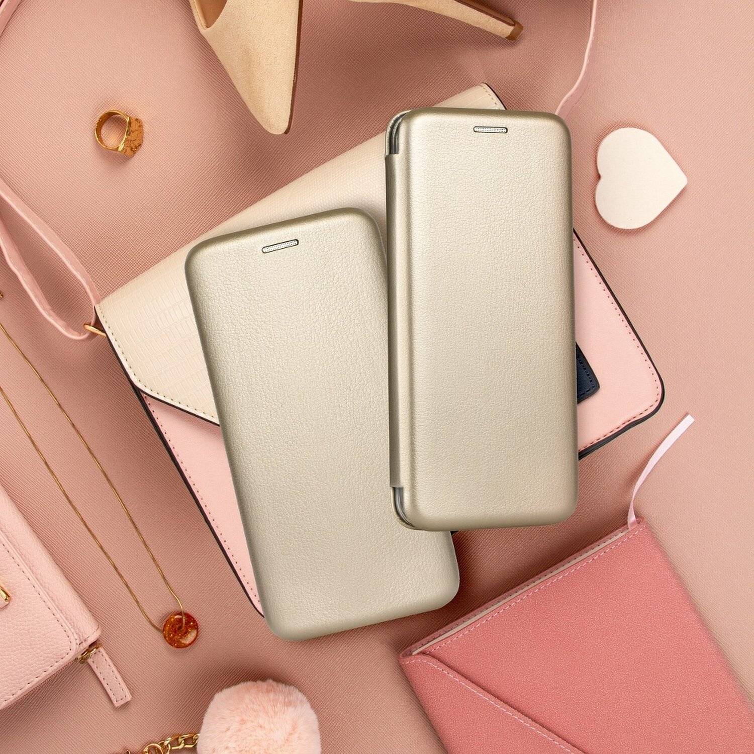 Elegante Buch-Tasche Hülle Leder Optik "Elegance" Wallet Book-Style Schale kompatibel mit Huawei P40 Gold