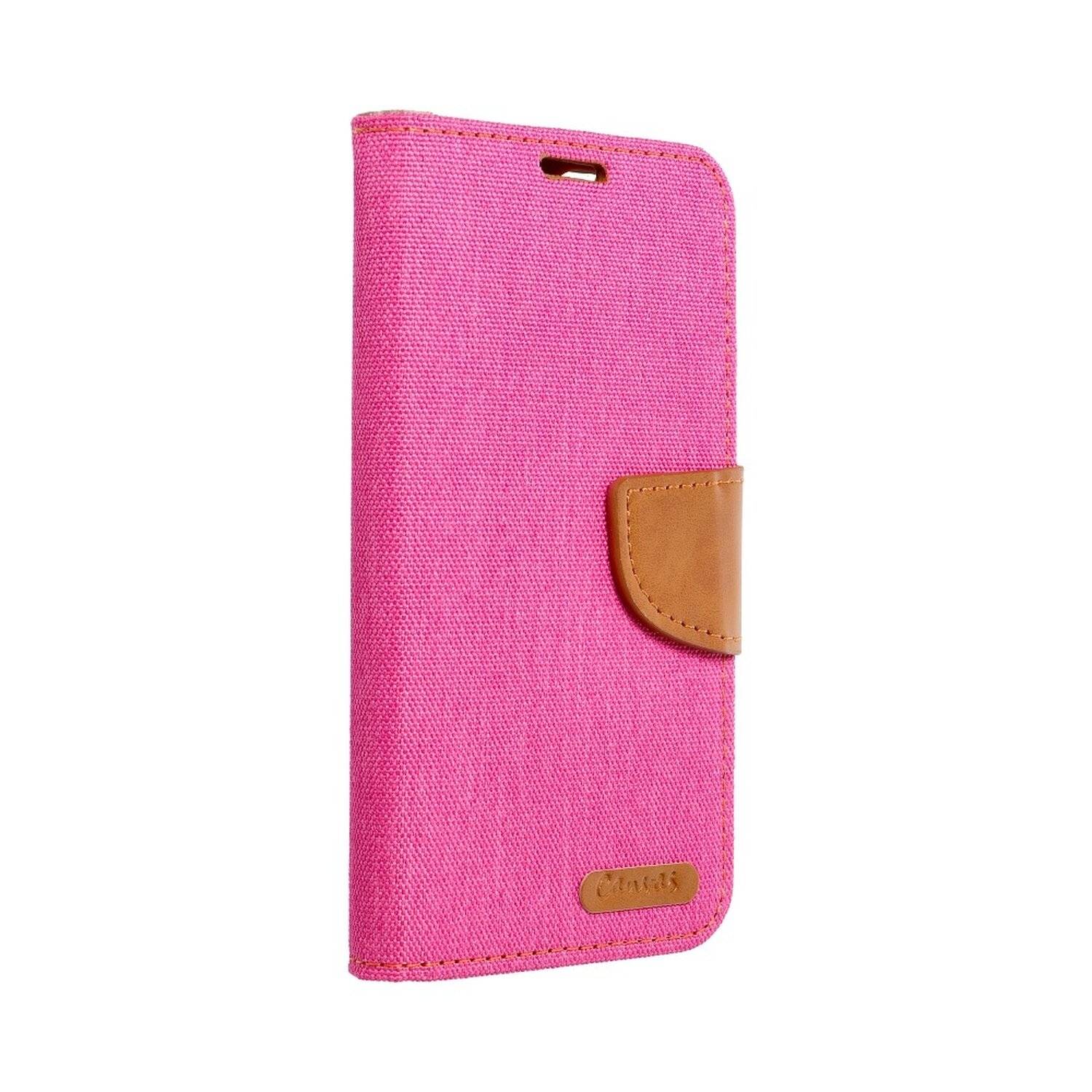 Elegante Buch-Tasche Hülle Fancy "Canvas" Book-Style Kartenfächer Wallet Schale kompatibel mit iPhone 12 Rosa