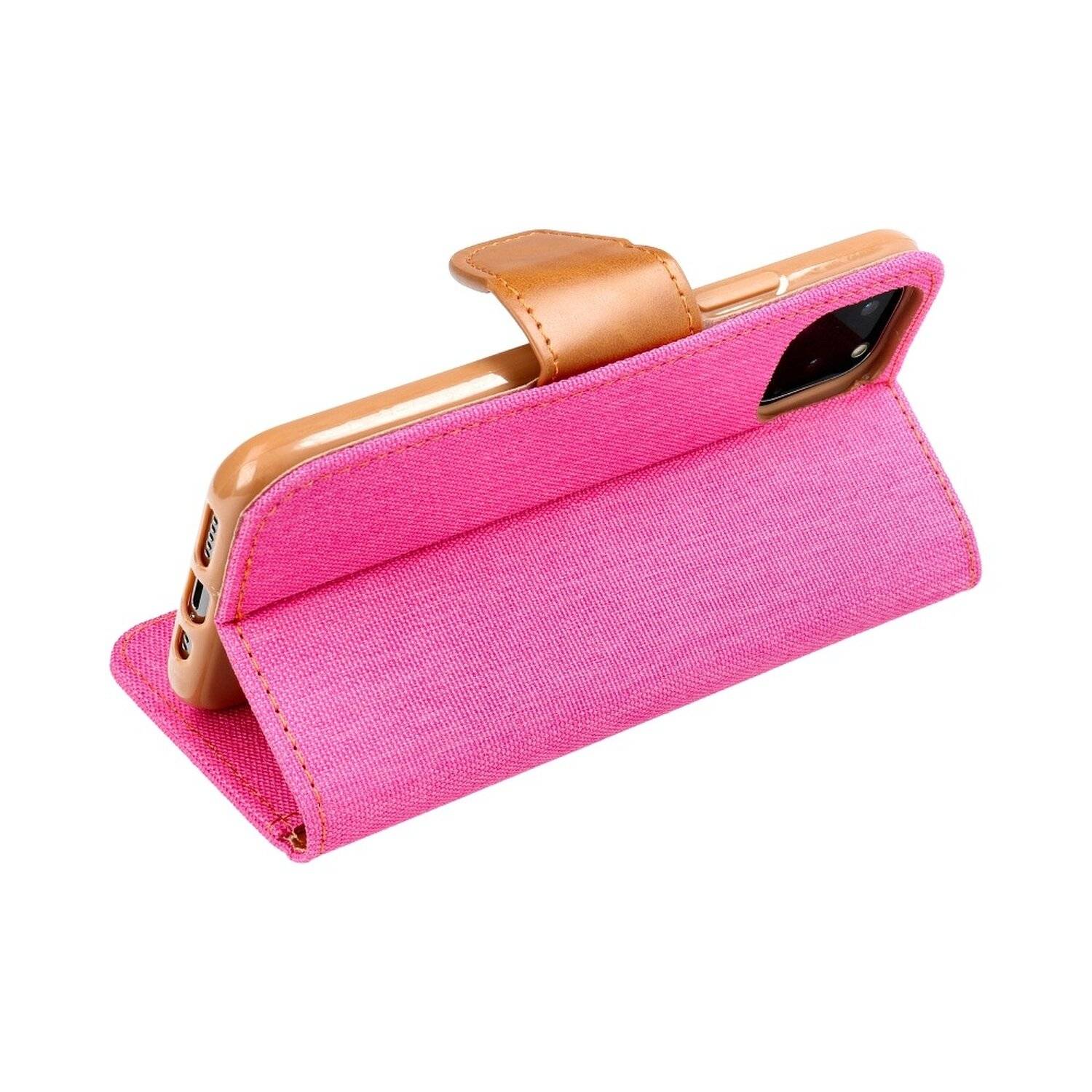 Elegante Buch-Tasche Hülle Fancy "Canvas" Book-Style Kartenfächer Wallet Schale Samsung Galaxy S20 Ultra (G988B) Rosa