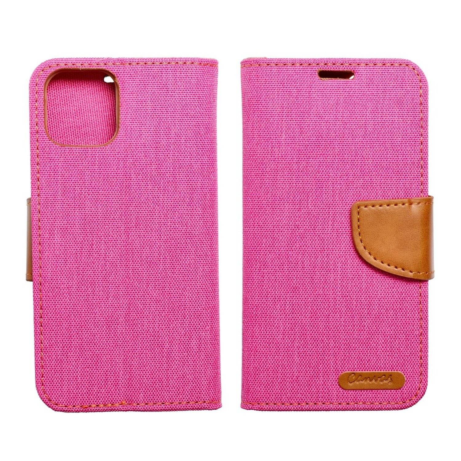Elegante Buch-Tasche Hülle Fancy "Canvas" Book-Style Kartenfächer Wallet Schale Samsung Galaxy S20 Ultra (G988B) Rosa