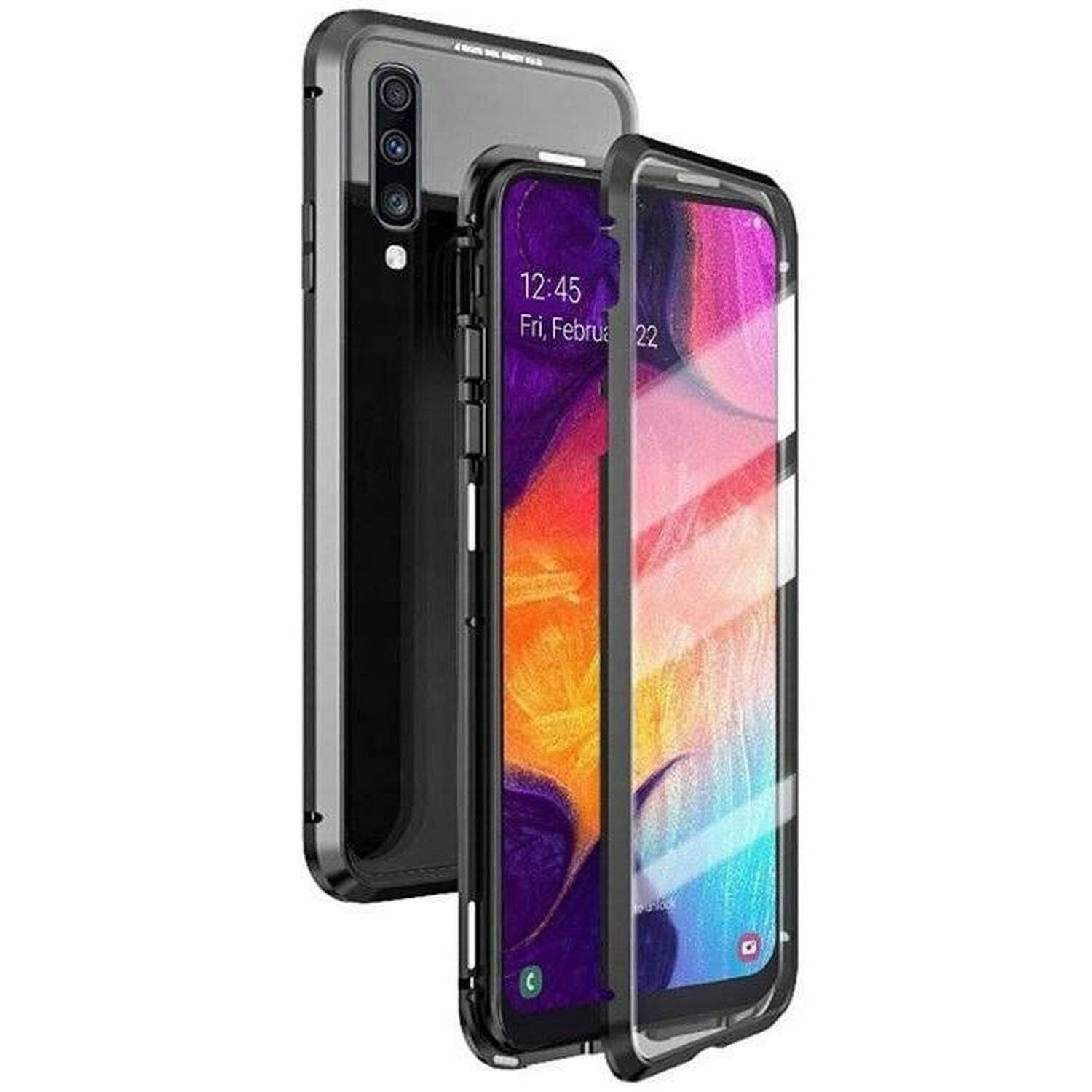 360° Magnet Full Slim Metall Case Handyhülle mit Schutzglas Vorder- und Rückseite Schwarz für Samsung Galaxy S21 (G991F)