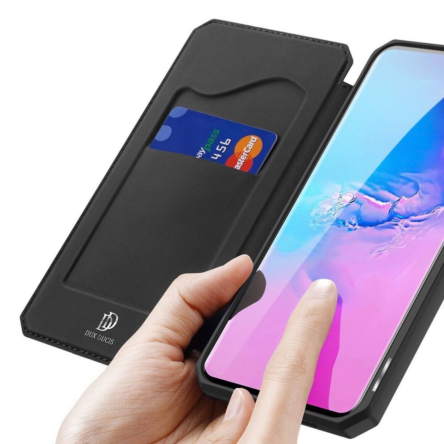 Buch Tasche Skin X "Dux Ducis" für SAMSUNG GALAXY A72 (A725F) Handy Hülle Schutzhülle Standfunktion, Kartenfach Schwarz