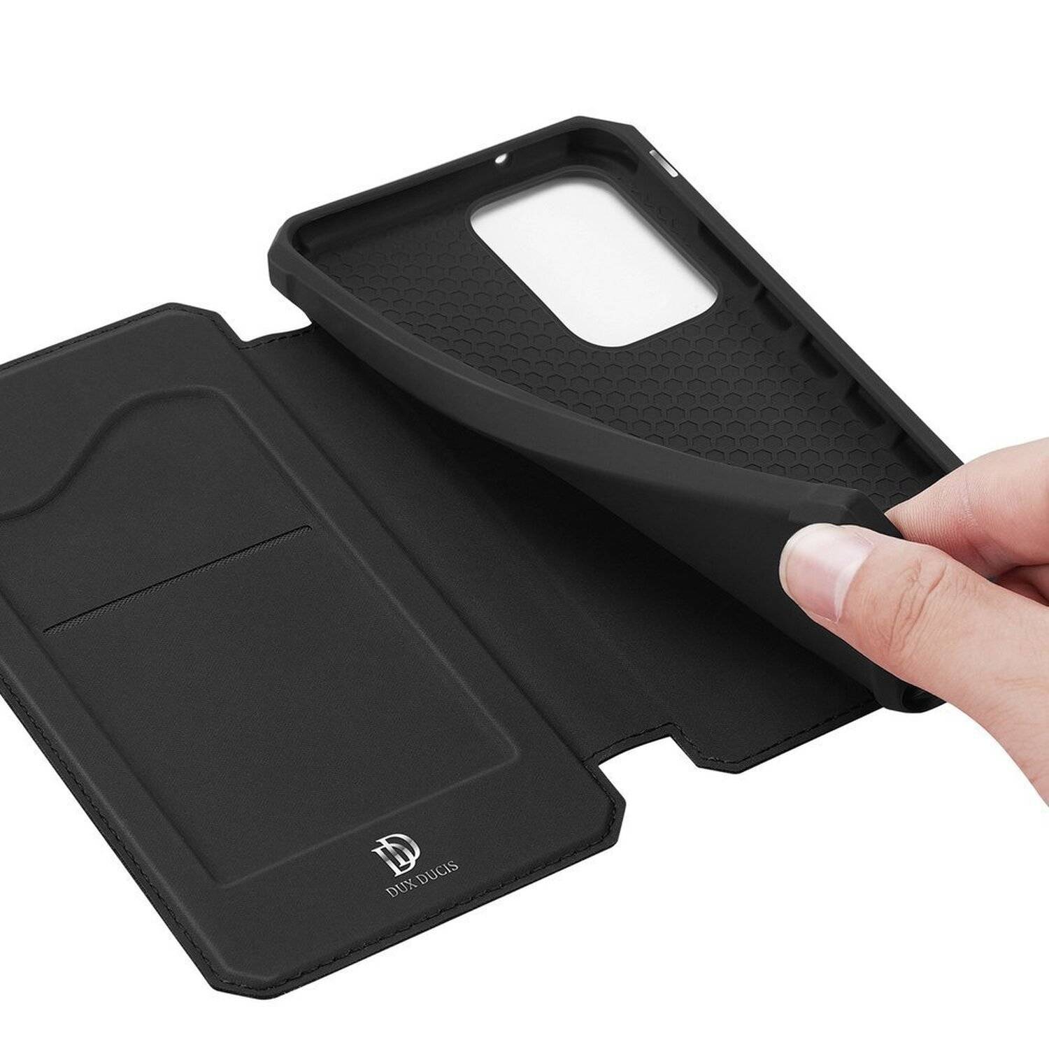 Buch Tasche Skin X "Dux Ducis" für SAMSUNG GALAXY A72 (A725F) Handy Hülle Schutzhülle Standfunktion, Kartenfach Schwarz