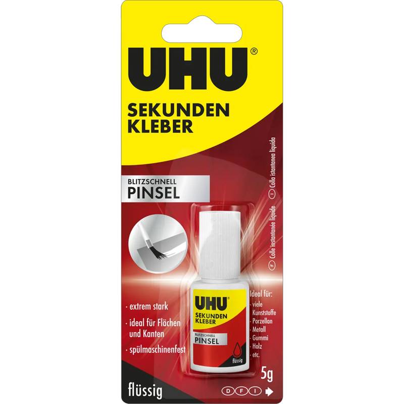 UHU Sekundenkleber PINSEL, 5 g Flasche, Blister