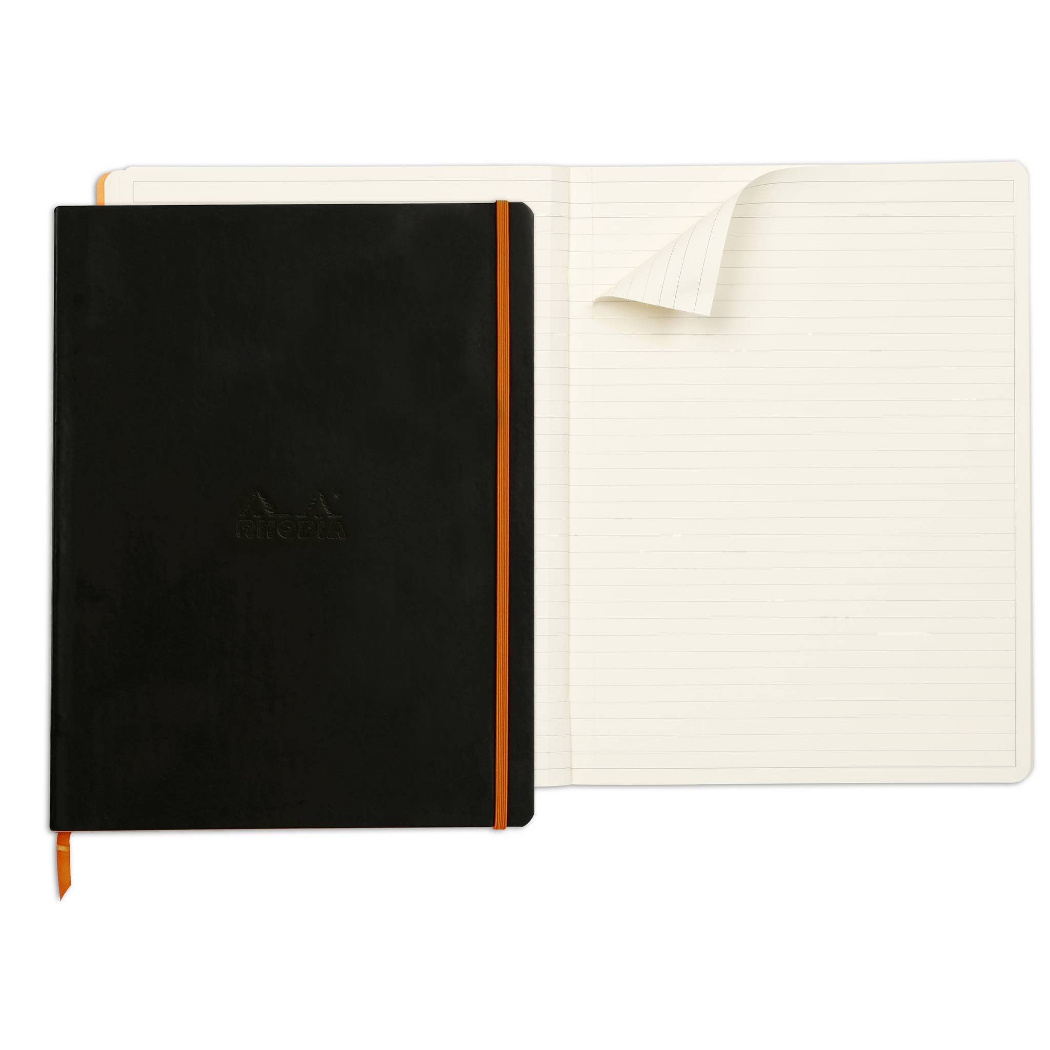 Rhodia Notizbuch A4+, 80 Bl liniert Kopfleiste, Papier 90g, Schwarz 117702C
