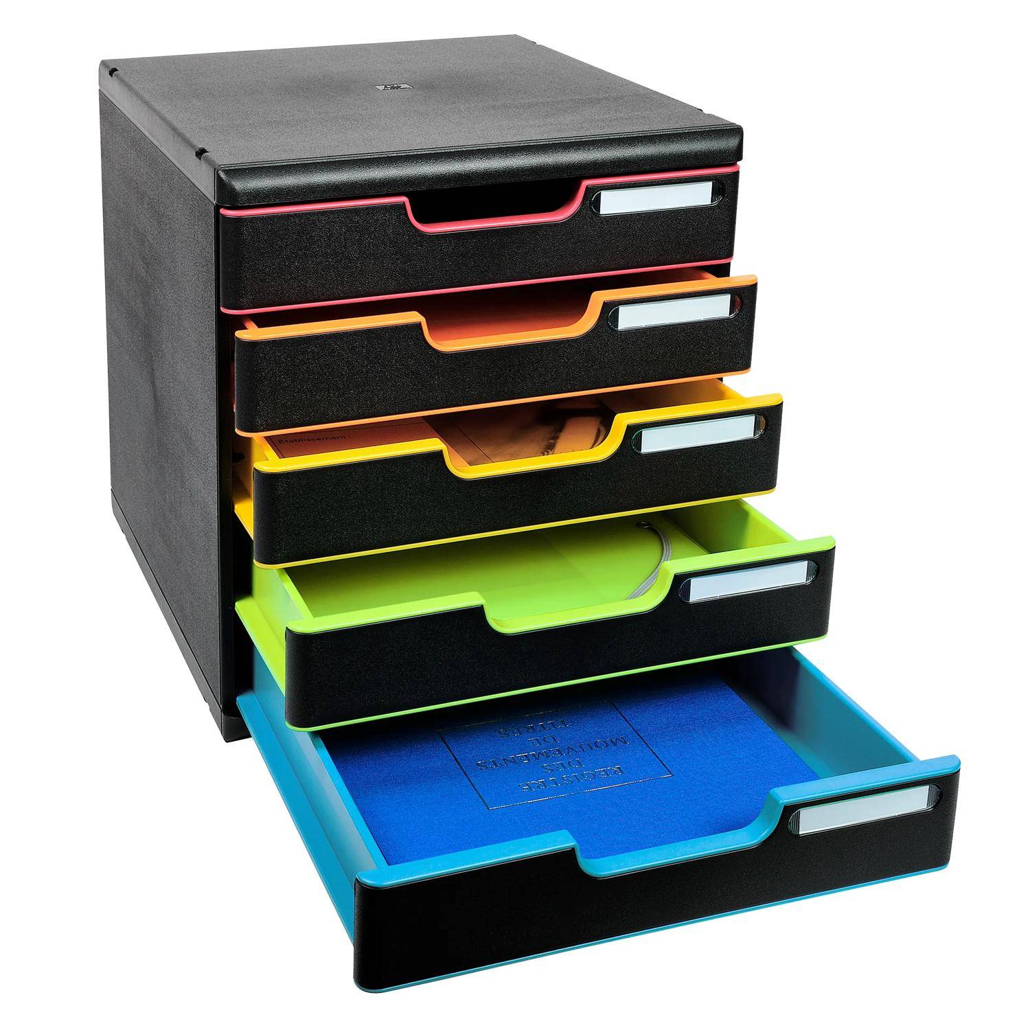 Exacompta Schubladenbox MODULO A4 5 geschlossene Schub Schwarz/Harlekin 301914D