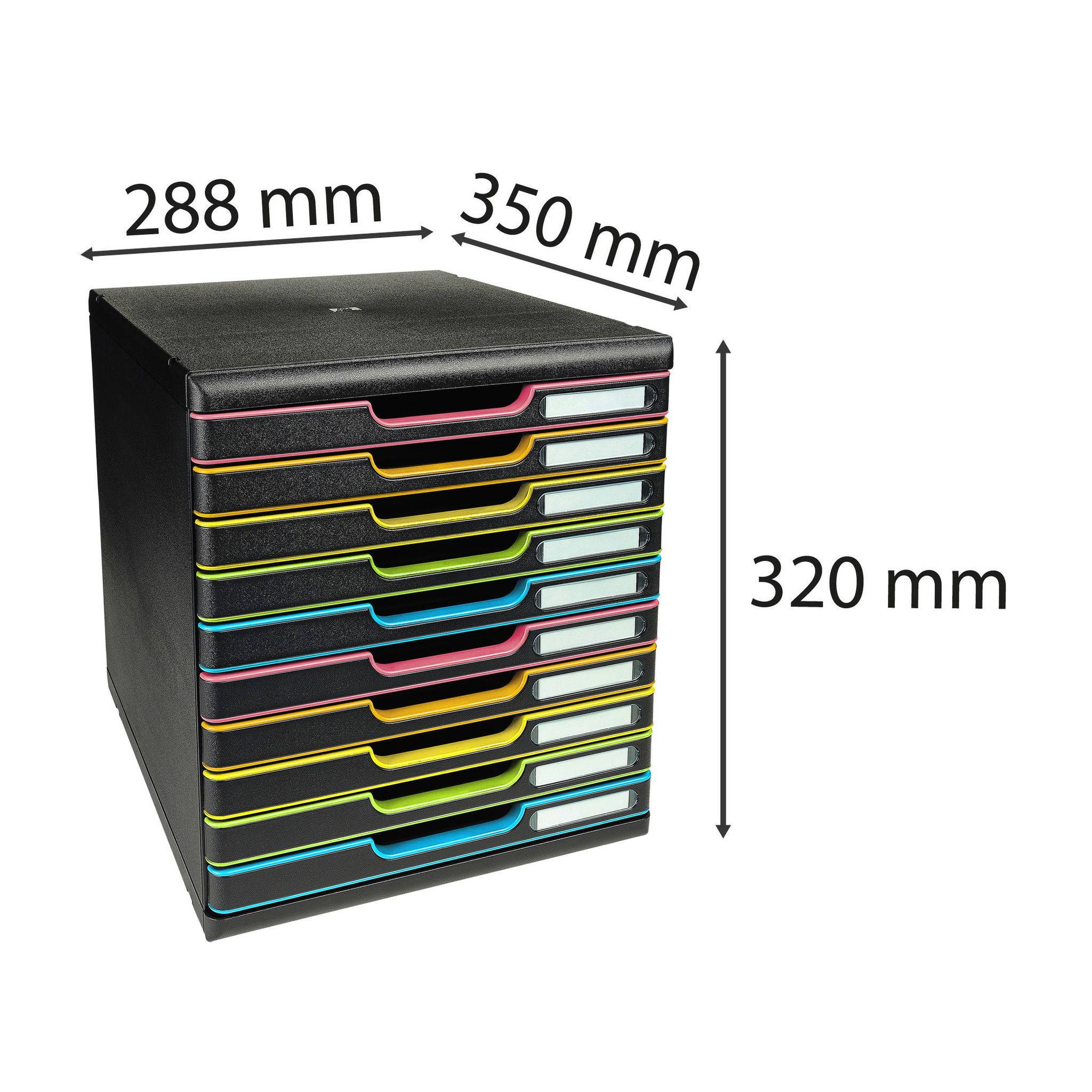 Exacompta Schubladenbox MODULO A4 10 geschlossene Schub Schwarz/Harlekin 302914D