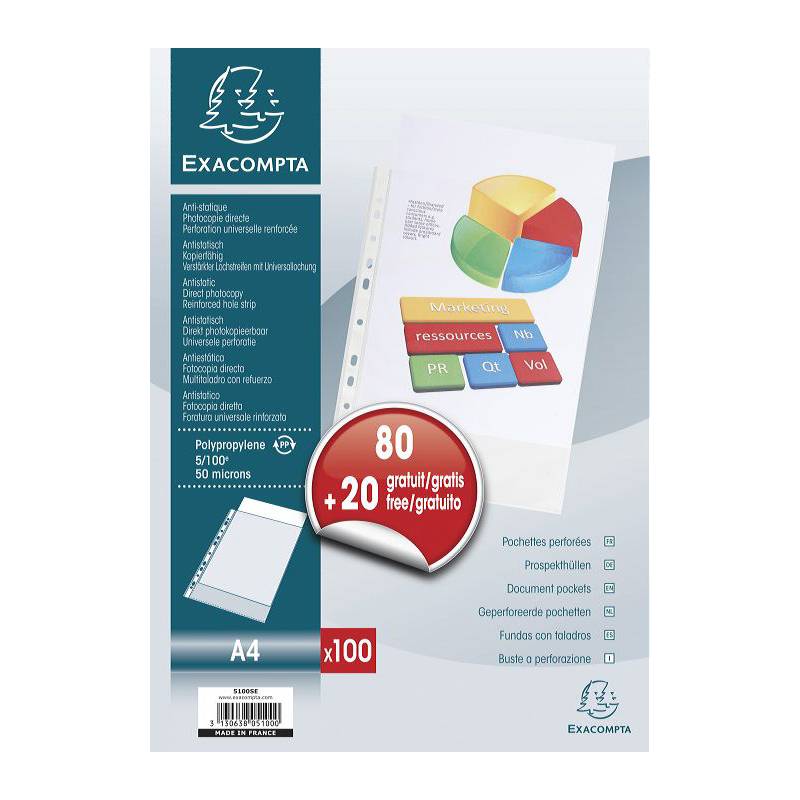 EXACOMPTA Prospekthülle, DIN A4, PP, Promopack 80+20 gratis