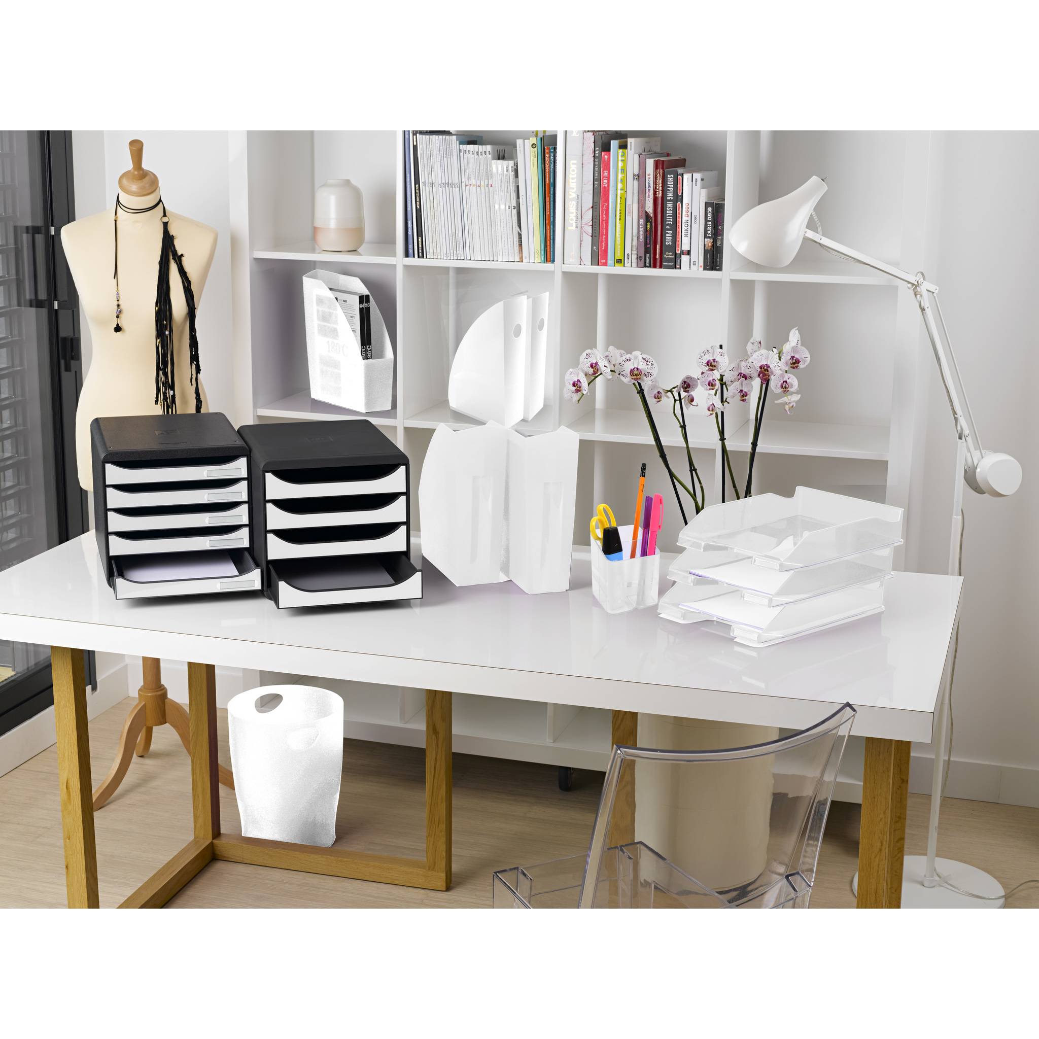 Exacompta Schubladenbox Big Box Plus 4 offene Schubladen Glossy Weiß 3104213D