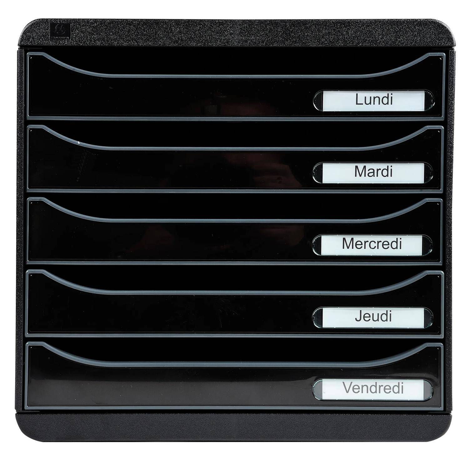 Exacompta Schubladenbox Big Box Plus 5 offene Schubladen Glossy Schwarz 3097214D