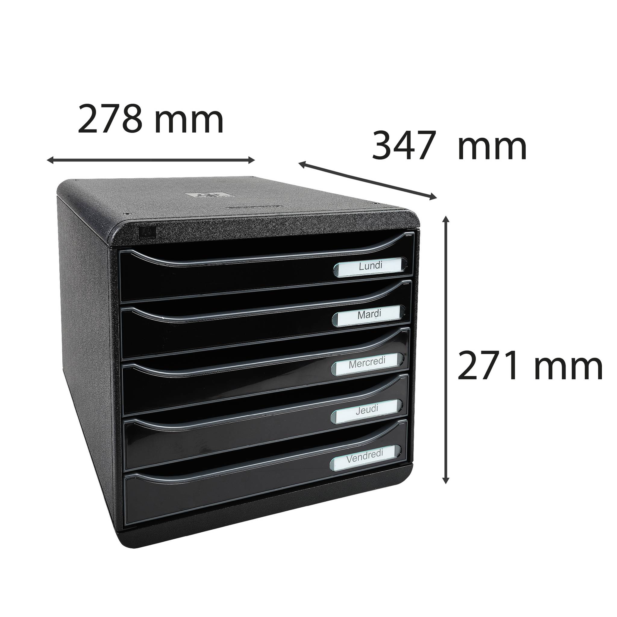 Exacompta Schubladenbox Big Box Plus 5 offene Schubladen Glossy Schwarz 3097214D