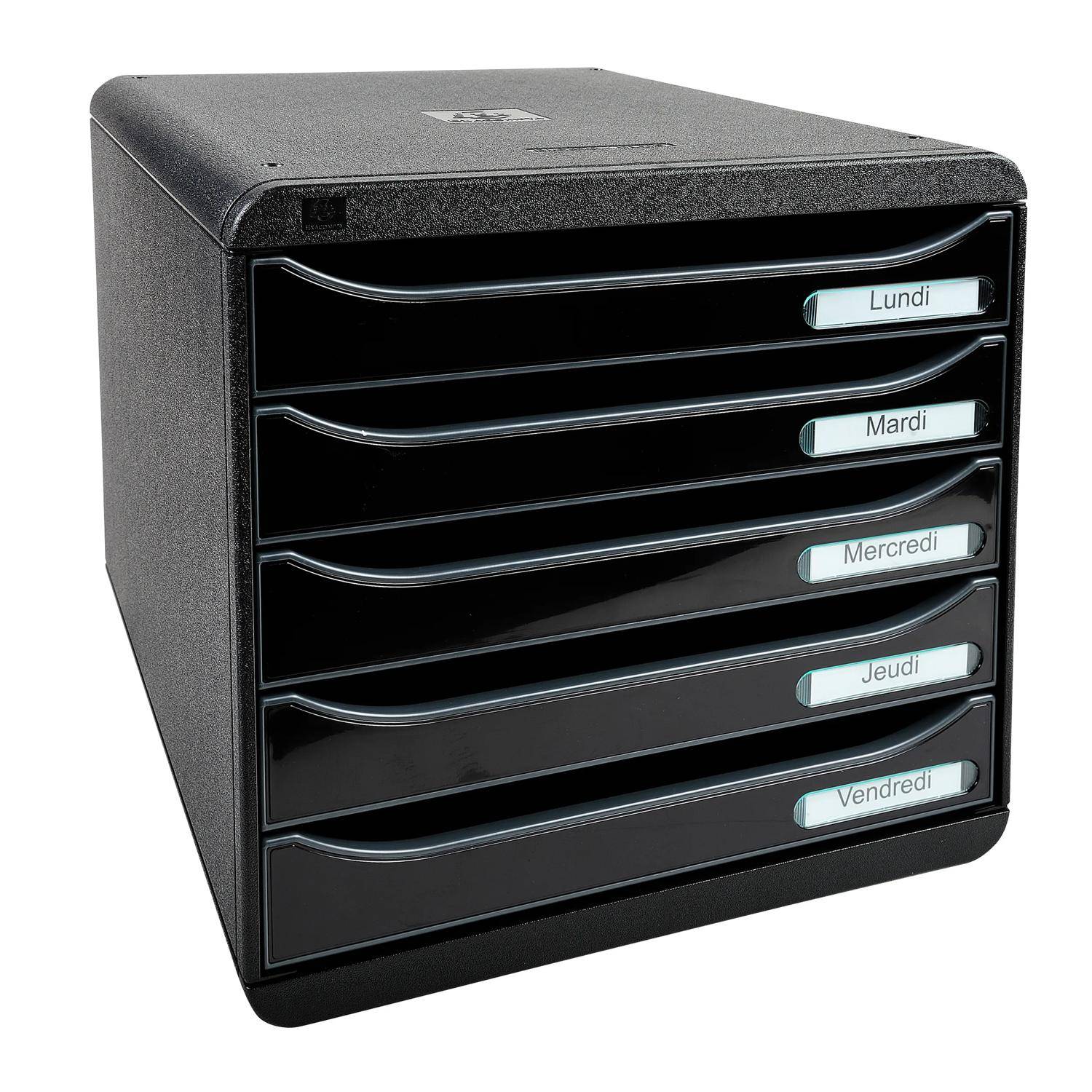 Exacompta Schubladenbox Big Box Plus 5 offene Schubladen Glossy Schwarz 3097214D