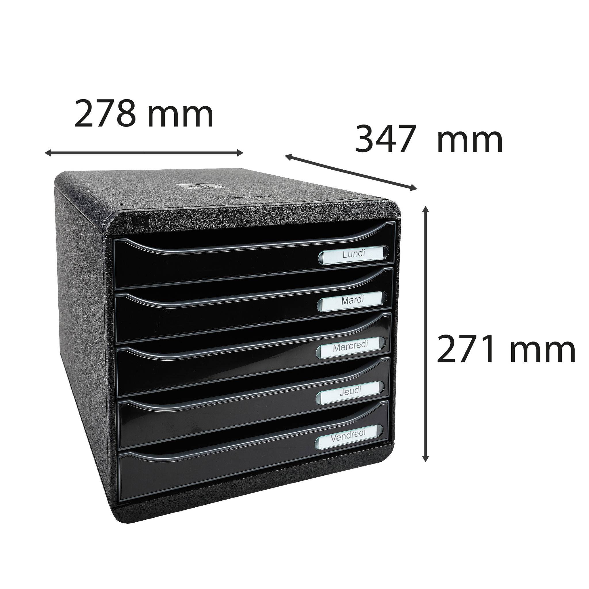 Exacompta Schubladenbox Big Box Plus 5 offene Schubladen Glossy Schwarz 3097214D