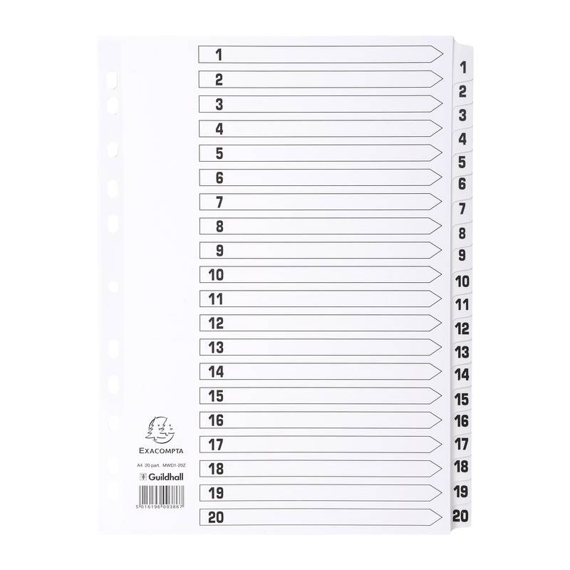 EXACOMPTA Karton-Register 1-20, DIN A4, weiß, 20-teilig
