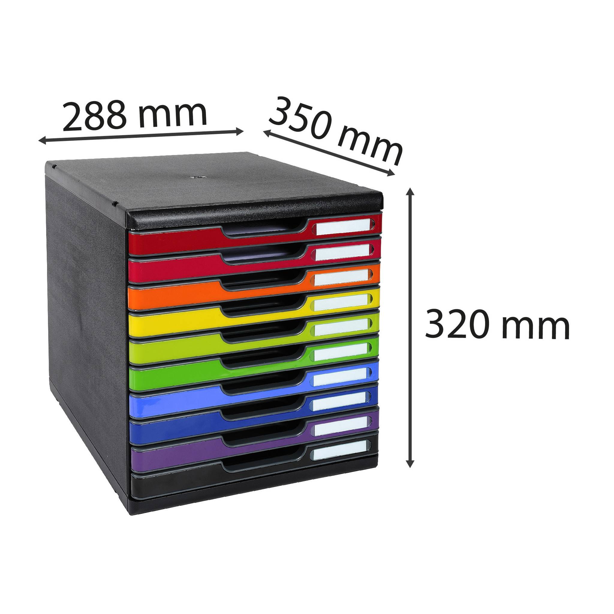 Exacompta Schubladenbox MODULO A4 10 geschlossene Schubladen Regenbogen 302798D