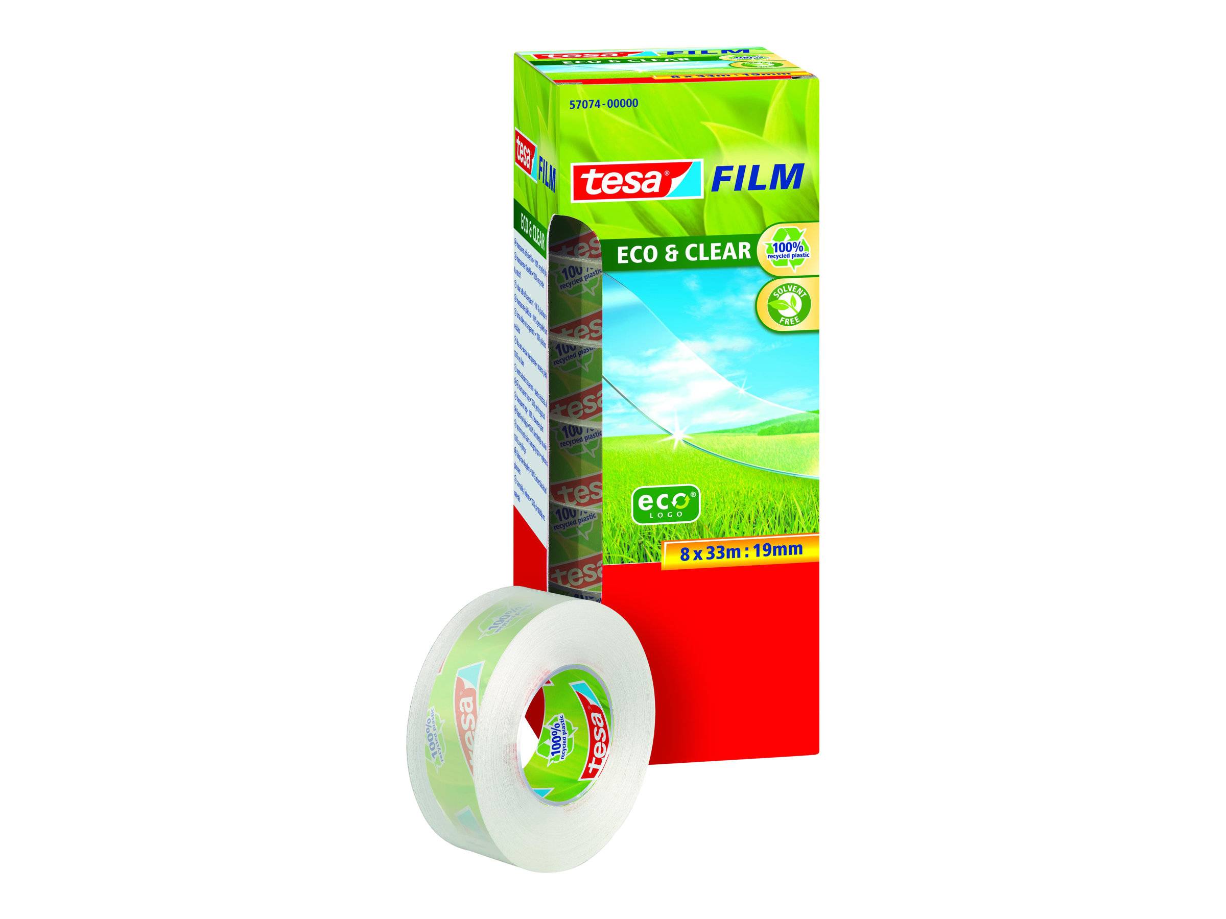 Tesafilm Eco & Clear - Büro-Klebeband - 19 mm x 33 m - transparent (Packung mit 8)
