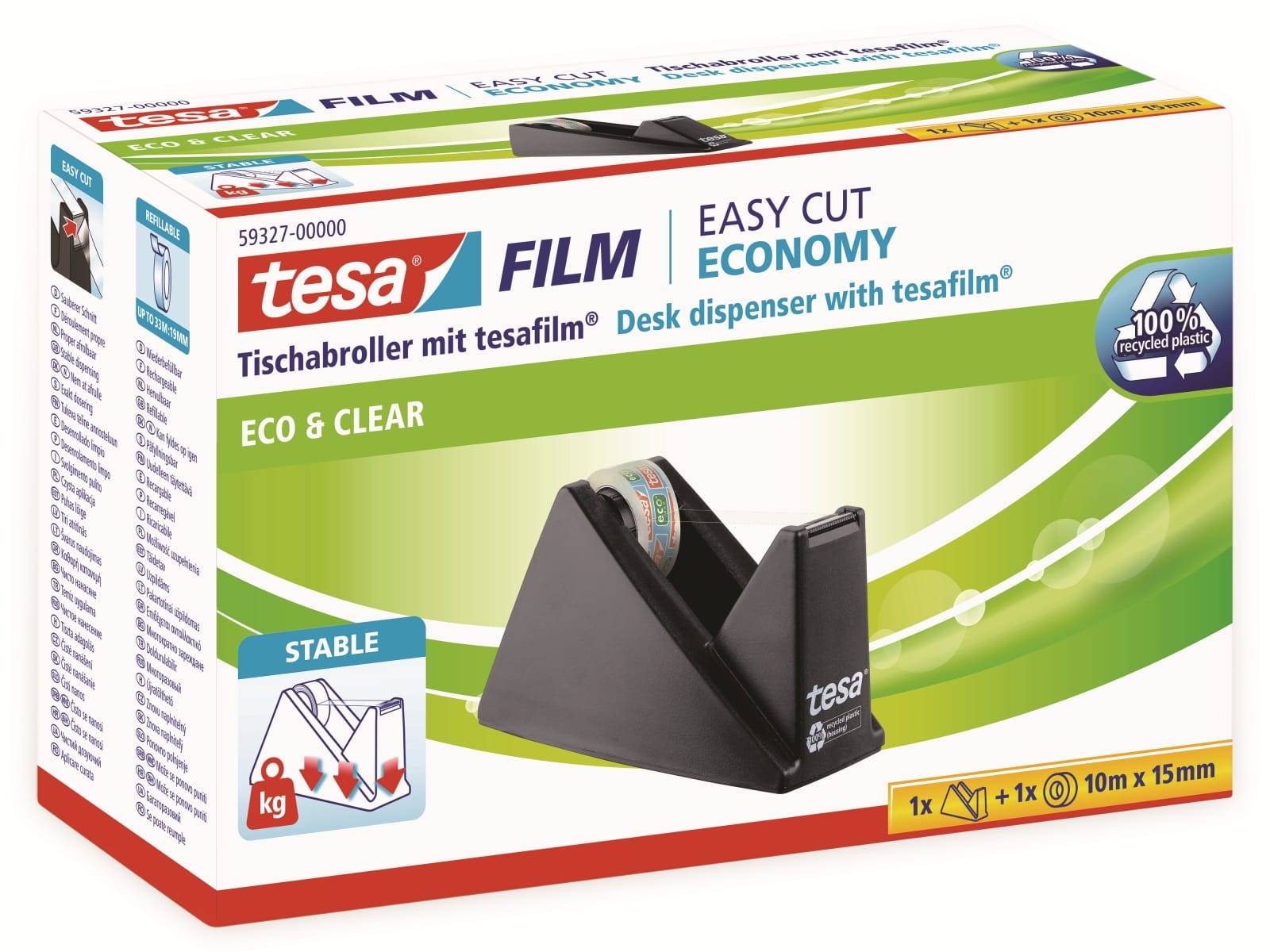 TESA film® Sparpack Abroller + film® eco&clear, 1 Rolle 10m:15mm, 59327-00000-02