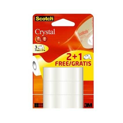Scotch Klebefilm Crystal Clear 600, 19 mm x 15 m, 2+1
