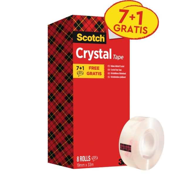 Scotch Crystal Klebeband 8er-Pack mit roter Kariert-Schachtel und „7+1 GRATIS