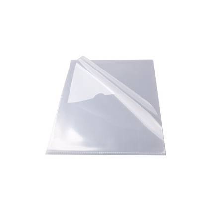 Eine transparente Plastik-Dokumentenmappe mit offener Oberseite, entwickelt zum Aufbewahren und Schützen von Dokumenten.